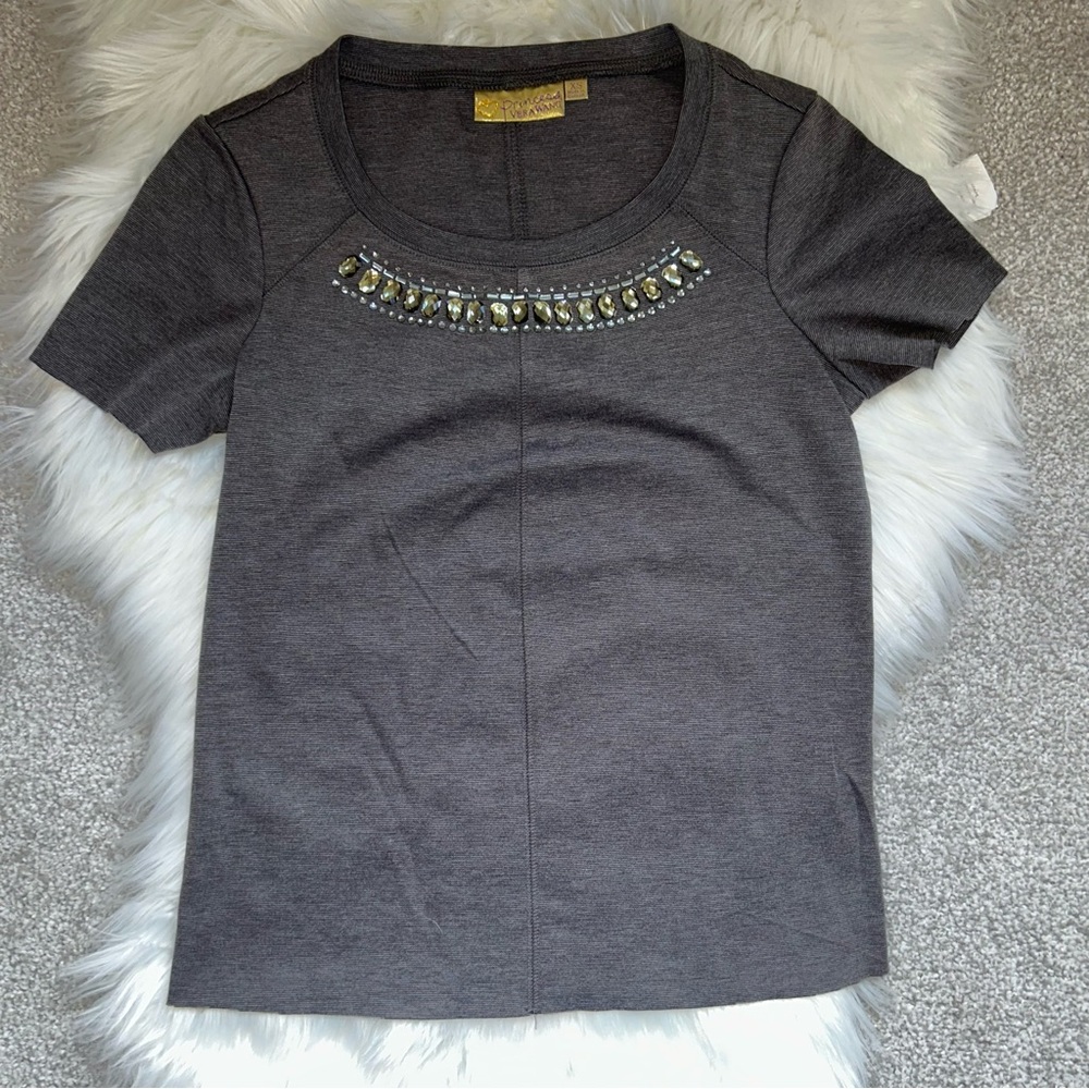 Princess Vera Wang Gray Embellished Fitted T-Shirt